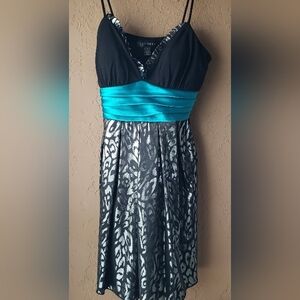 Jodi Kristopher Mini Dress Size 3 Black, Silver and Teal